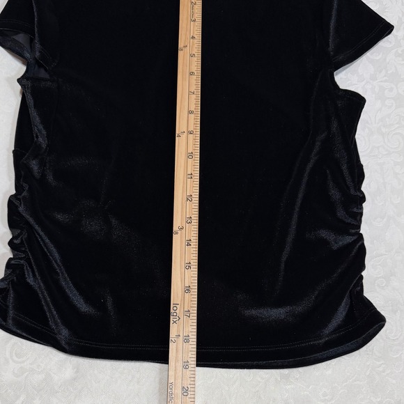 A New Day Ruched Velvet Top Womens Small Black Short Sleeve Boat Neck Gothic - Picture 9 of 10